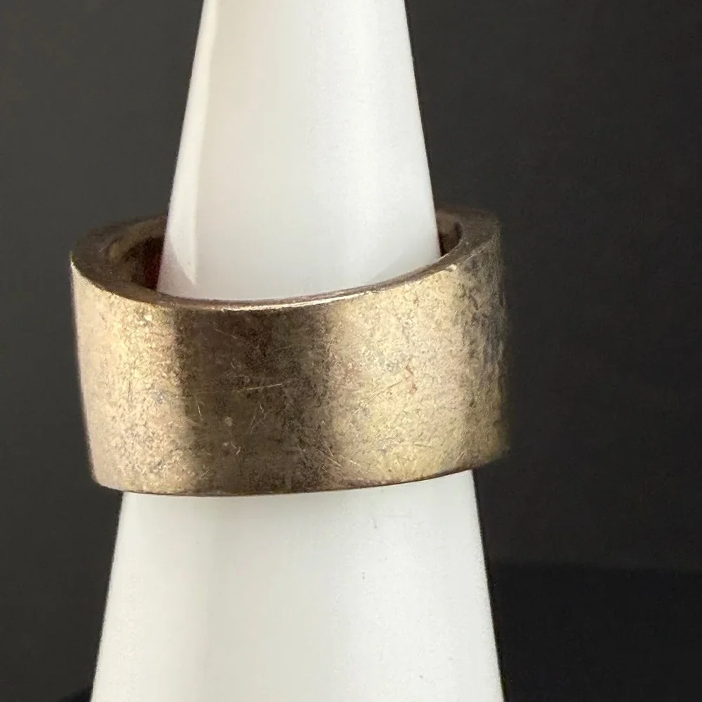 Vintage Sterling Silver Abalone Inlay Wide Cigar Band Ring Chunky Size 11